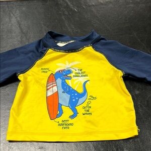 Kids Dinosaur Rash Guard Swim Shirt - Yellow and Blue